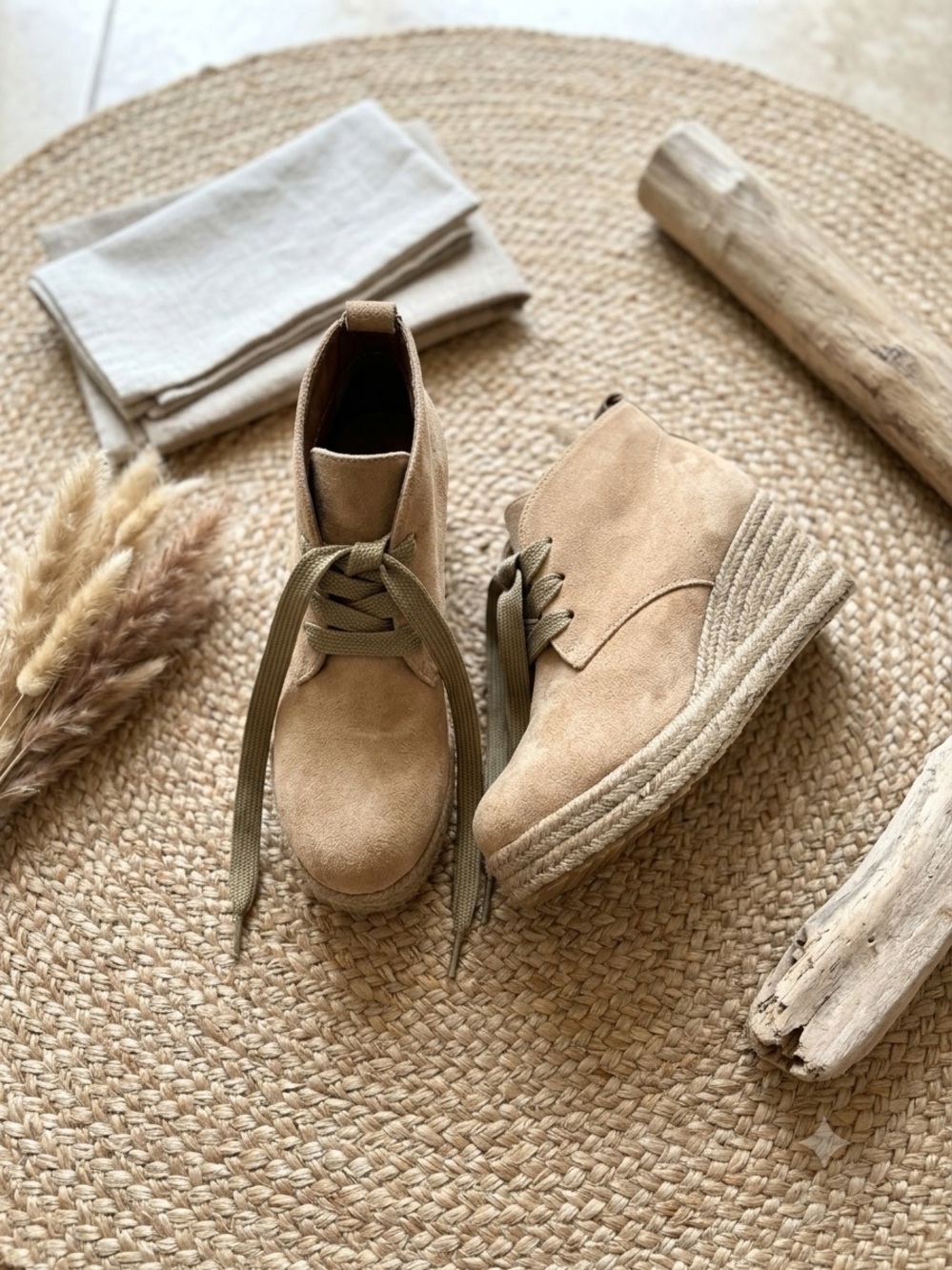 Women’s Tan Suede Lace-Up Wedge Ankle Boots